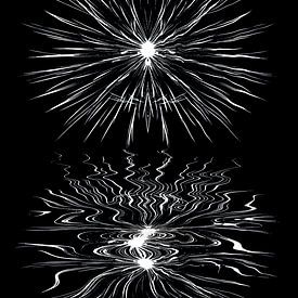Vuurwerk met weerspiegeling grafisch weergegeven van Henk Egbertzen