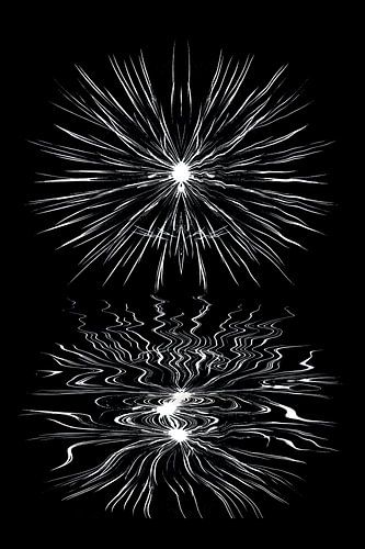 Vuurwerk met weerspiegeling grafisch weergegeven