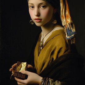 Mädchen mit Schokolade - Elegantes Gemälde von Peter Pen Zeichnungen und Gemälde
