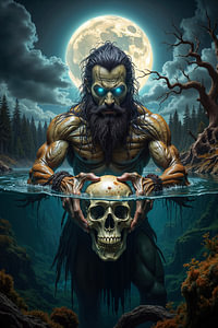 Dark Fantasy Wandbild: MORBRYN - Der Besessene mit einem Skull im Sumpf