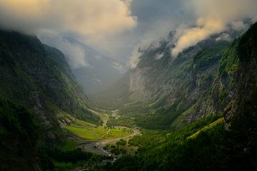 View of the valley of Le Cirque du Fer a Cheval in the French Alps. by Jos Pannekoek