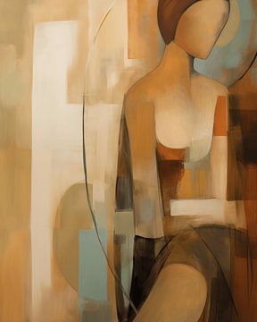 Modern abstract portret in aardetinten van Carla Van Iersel