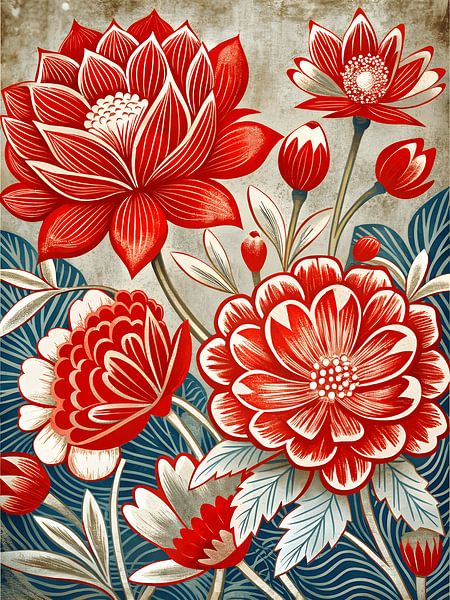 Karminrote Blüte Wandteppich von Artistic