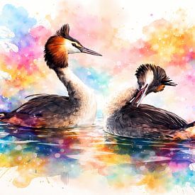 Zwei Haubentaucher von Linda de Klein