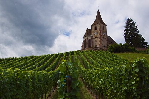 De kerk van Hunawihr, Frankrijk (Eglise Saint-Jacques-le-Majeur)