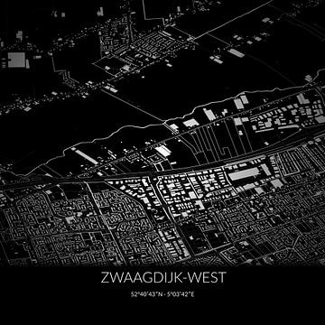 Black-and-white map of Zwaagdijk-West, North Holland. by Rezona