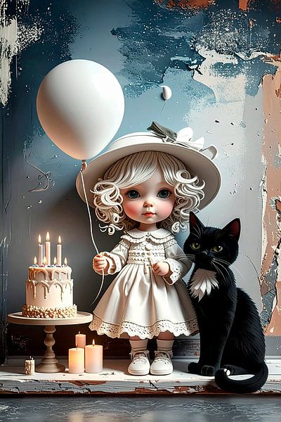 Kleine Puppe mit ihrer Katze... von Ans Bastiaanssen