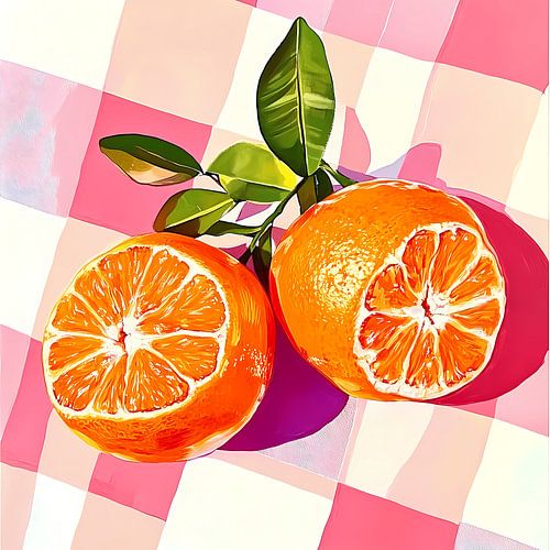 Tangerine Twist, 2 tangerines on a tablecloth
