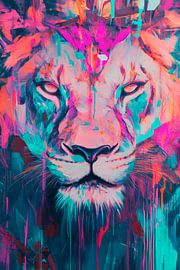 Bunter Löwenkopf im abstrakten Stil von Poster Art Shop