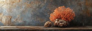 Corail rouge profond sur fond rustique nature morte panoramique