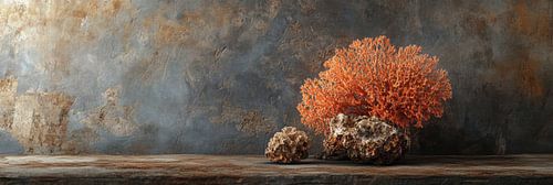 Deep Red Coral Against a Rustic Background still life panorama