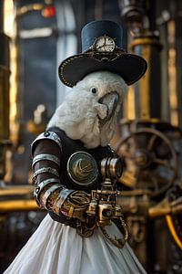 Steampunk-Papagei im eleganten viktorianischen Kleid: Symbol für Stärke und Eleganz