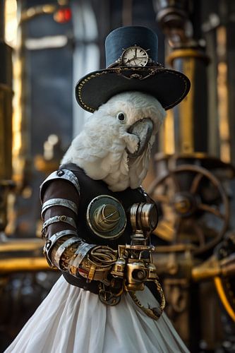 Steampunk Papegaai in Elegante Victoriaanse Kledij: Symbool van Kracht en Elegantie
