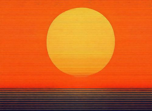 Coucher de soleil - Fond orange - Rayures bleues