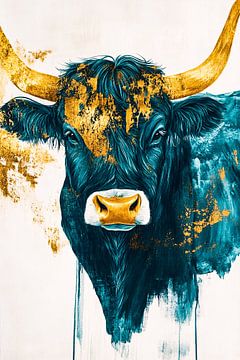 Schotse hooglander in blauw en goud van Imperial Art House
