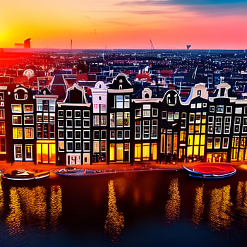 Amsterdamer Lagerhäuser zur goldenen Stunde