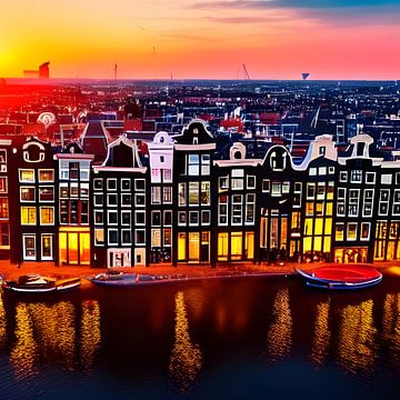 Amsterdamse pakhuizen tijdens golden hour van Edsard Keuning