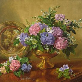 Rosen in einer blau-weißen Vase von Albert Williams