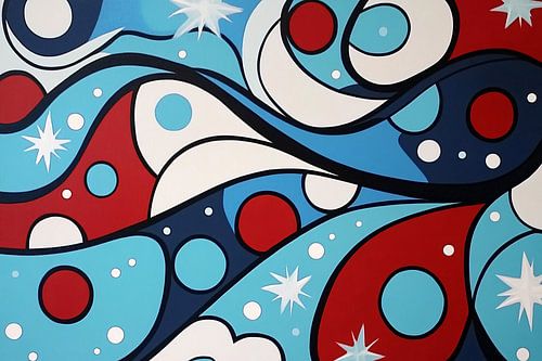 Abstract schilderij met sterren en vormen