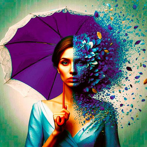 Halb Sonne und halb Regen mit blauen Hortensien. Sommer 2024 ! ( 3 )