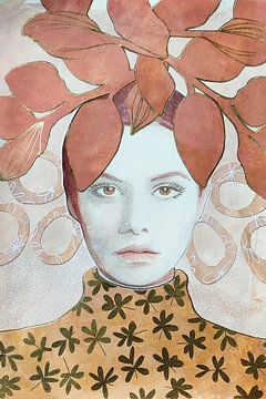 Face under Autumn Leaves | Collage van Behindthegray