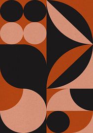 Retro 70er Jahre Wohnen. Abstrakte geometrische Kunst in Schwarz, Orange und Rosa. von Dina Dankers