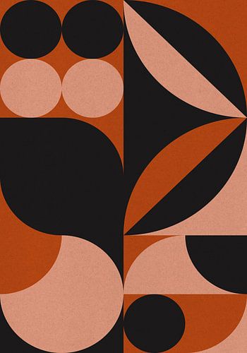 Vie rétro des années 70. Art géométrique abstrait en noir, orange brûlé, rose.