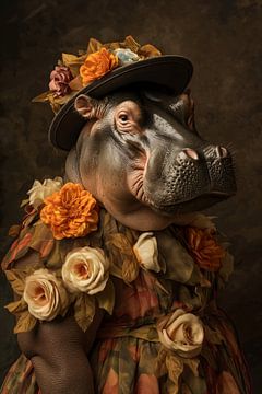 Hippopotame en robe à fleurs
