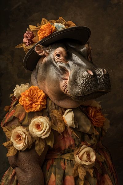 Nilpferd im Blumenkleid von Bert Nijholt