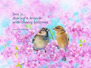 Sharing a branch with cherry blossoms haiku
