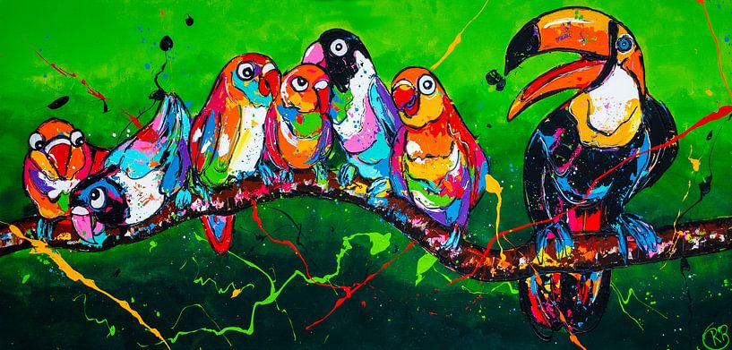 Birds on a branch by Happy Paintings