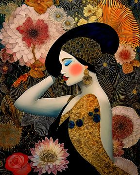 Sfeervol portret van een vrouw met hoed en bloemen van Studio Pieternel