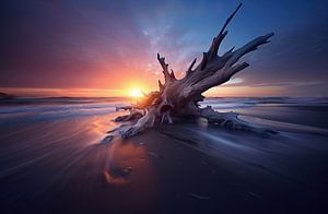 Treibholz am Meer bei romantischem Licht