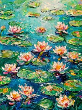 Eine Symphonie aus Korallenlilien und grünen Gewässern in impressionistischer Tradition von Artistic