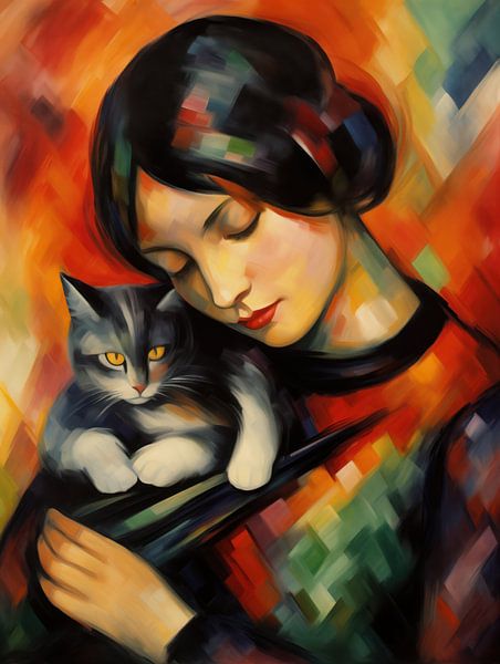 Femme avec chat | Peinture classique par Frank Daske | Foto & Design