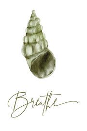 Breathe - Green Watercolour Shell | Décoration murale minimaliste et apaisante sur Marian Nieuwenhuis