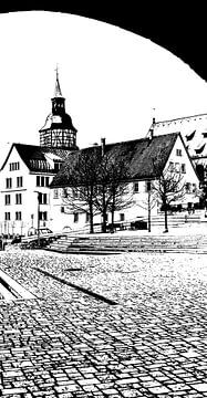 de stadstoren in Backnang zwart-wit van Werner Lehmann