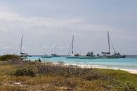 strand op Klein Curacao met boten. van Janny Beimers thumbnail