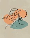 Woman with hat, minimalist line drawing with two organic forms by Tanja Udelhofen thumbnail