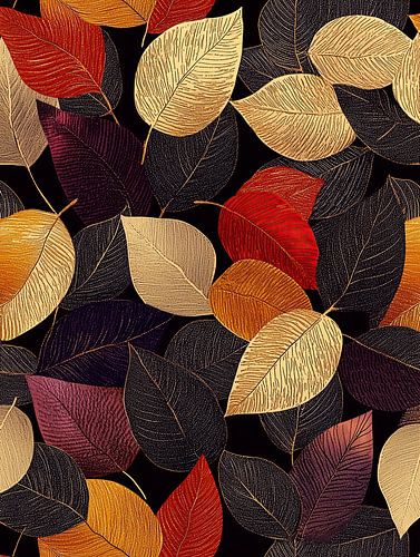 Blätter | Herbstblätter auf schwarzem Hintergrund von Moderne Kollektion