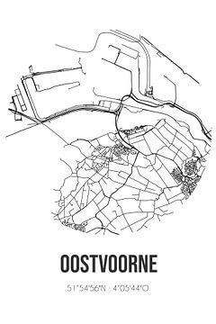 Oostvoorne (Zuid-Holland) | Landkaart | Zwart-wit van MijnStadsPoster