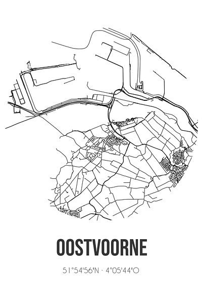 Oostvoorne (South Holland) | Map | Black and White by Prints of Place