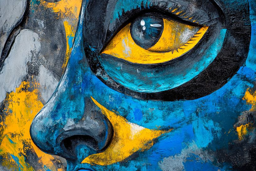 Augenblick in Blau und Gelb – Lebendig von Poster Art Shop