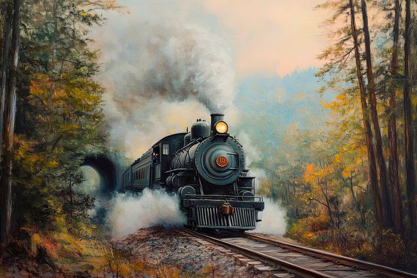 Dampflok im herbstlichen Wald von Poster Art Shop