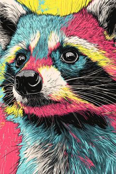 Wasbeer Popart Close-up in Neonkleuren van Eva Lee