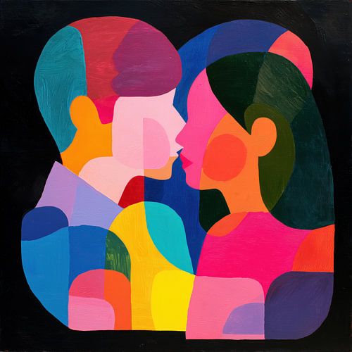 Abstrakt küssender Mann und Frau bunt