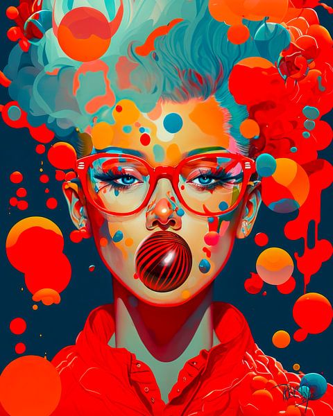 Bubblegum portrait pop art by René van den Berg