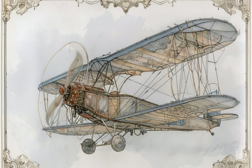 Drawing of a vintage biplane - 