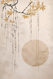 Zen Art. Weidenzweig bei Sonnenuntergang in sanften Erdtönen