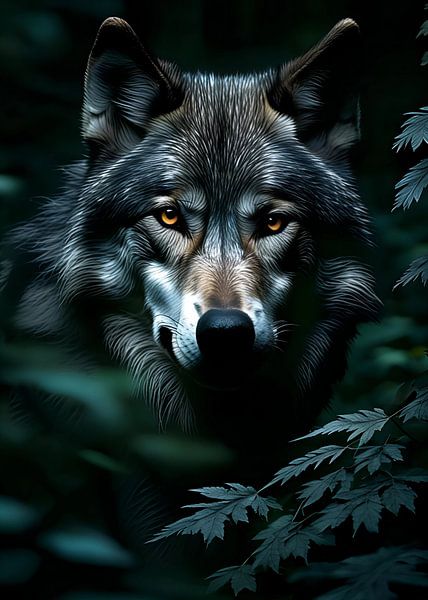Wolf Portrait in Dark Forest by BRZ999